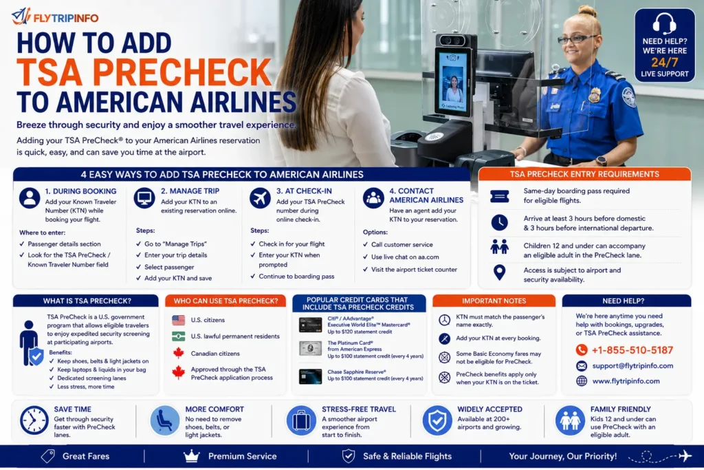 traveler adding TSA PreCheck Known Traveler Number to American Airlines booking
