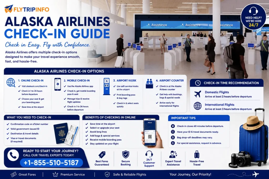 Passenger completing Alaska Airlines check-in online and accessing a mobile boarding pass before airport arrival