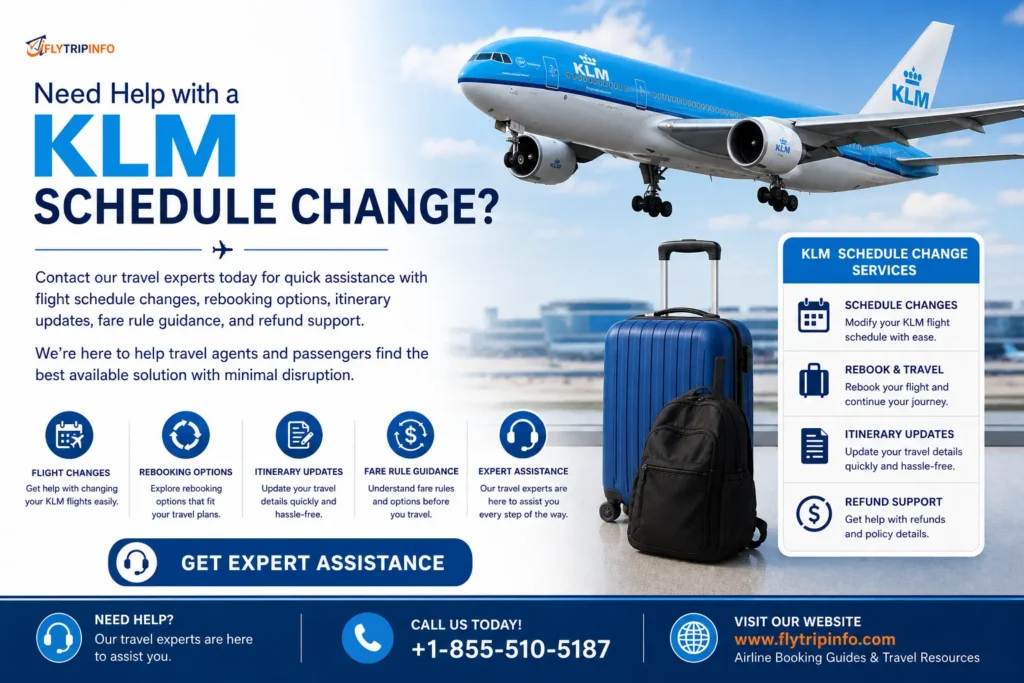 Travel agent reviewing KLM flight schedule changes and passenger rebooking options
