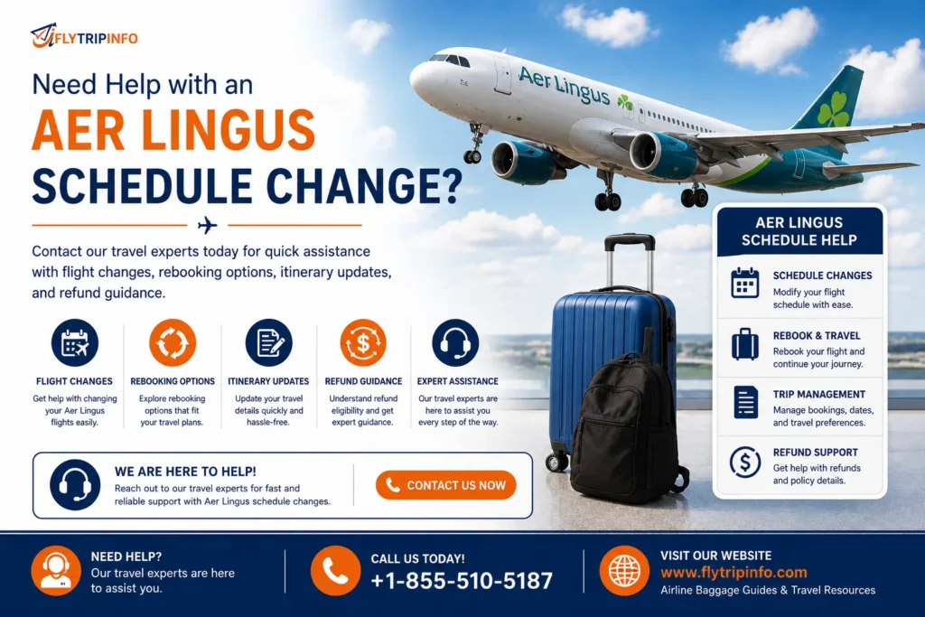 Travel agent reviewing an Aer Lingus flight schedule change and assisting a passenger with rebooking options