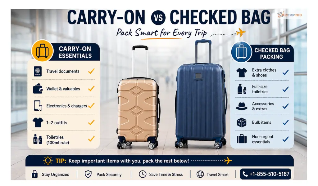 carry-on vs checked bag packing guide with travel essentials comparison difference between carry-on and checked baggage packing list what to pack in carry-on vs checked luggage for flights